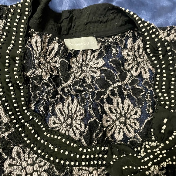 Marks & Spencer Gorgeous black net top with pearls outline & bow - Picture 3 of 4